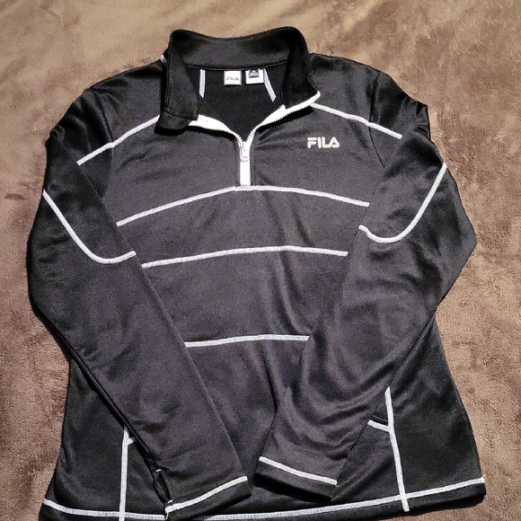 Fila Black and White Striped Quarter-Zip Top - Picture 1 of 10